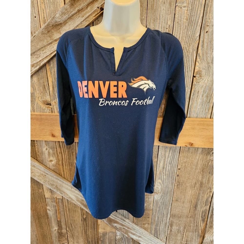 Denver broncos sz small 3/4 sleeve v neck women fan shirt^